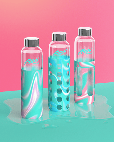 Glass Water Bottle - Purple Marble